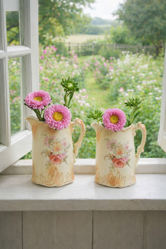 Antique porcelain floral jug - antique,