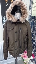 SUPERDRY XL Khaki Green Jacket  Full Zip Hooded Padded Casual. Good Condition.