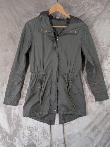 Khaki green studded parka - f&f,