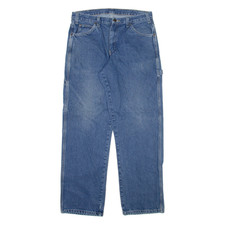 DICKIES Carpenter Mens Jeans Blue Regular Straight Stone Wash W34 L31
