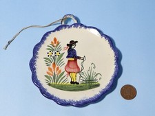Vintage Henriot Quimper Hand Painted Breton Man Ceramic Wall Hanging Plaque 4.5"