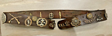 WW2 BRITISH ARMY LEATHER TROPHY- HATE BELT,  24 BADGES,SHOULDER TITLES & BUTTONS