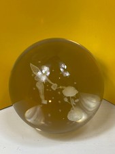 Laser Engraved Glass Paperweight – Fairy Watering Flower – 285g, 6cm Diameter