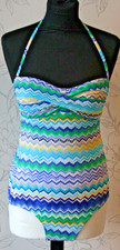 MARKS & SPENCER Swimsuit/Costume 'Bandeau/Halter-Neck' Green/Blue/Yellow Striped
