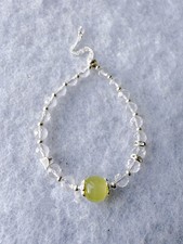 Handmade Gemstone Bracelet Genuine Clear Quartz & Serpentine Jade Adjustable
