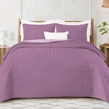 3 PCS Quilted Basket Weave Bedspread Embossed Bed Throw Double & King Beding Set