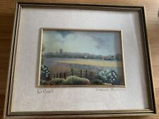 KIT NICOL Original watercolour on silk "Distant Blackeney" framed