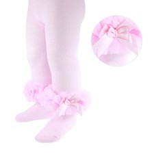 Baby Girl Pink Frilly Lace Tutu Tights Spanish Organza Lace Satin Bow 3-6 Months