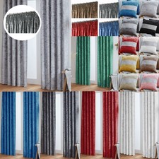 Crushed Velvet Curtains Pair Tape Top Fully Lined- Black - Silver - White
