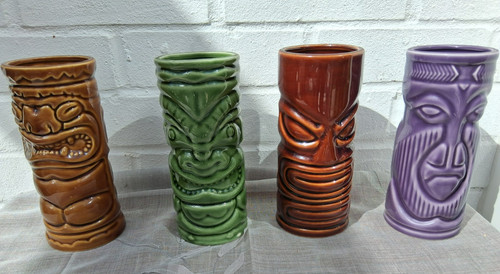 Glazed ceramic tiki mugs - glazed,