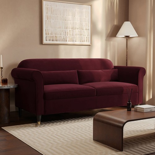 Burgundy velvet seater - velvet, 3