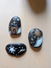 Trio Of Christmas Themed Hand Painted Stones