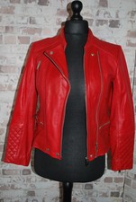 Zara red real leather biker - red,