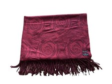 Mulberry 100% Lambswool Red Rose Throw Blanket Fringe Tassel Trim Large Burgundy