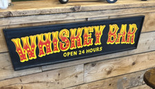 Fair ground circus sign wooden "whiskey bar" orange, black and red wall sign 