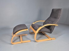 Vintage Danish Bentwood Chair and Footstool Verikon Grey Wool Retro EB9686 MBEN