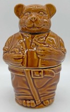Vintage Ceramic Brown Bear 2 Piece Honey Pot Approx 16cm Tall Daddy Bear + Pipe
