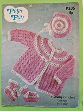 Copy Peter Pan 205 Wendy DK Crochet Pattern Matinee Coat Bonnet Bootees 18-24”
