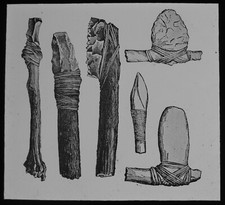 PREHISTORIC MAN - FLINT TOOLS SHOWING HANDLE FIXINGS C1880 Magic Lantern Slide