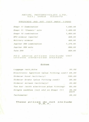 Neval motorcycles price - price, list