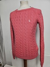 Jack Wills Pure Wool Jumper Womens Pink Cable Knit Luxury Pullover UK 10 Small