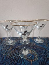 4 Millennium Babycham Glasses With Gold Fawn in Top Hat & Cane