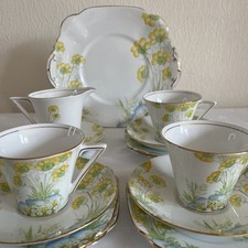 Art Deco Primrose Trio Tea Set – Cup, Saucer & Plate – Vintage Floral China 15pc
