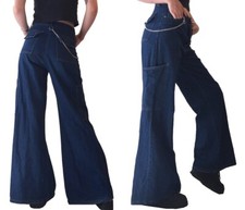 Womens Baggy Skater Jeans Flared Wide Leg Y2K Vintage Retro High Waist Trousers