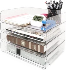 ZPONEED 4 Tier Letter Tray Organizer Stackable Letter Tray Office Desk Organiser