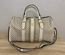 River Island cream beige patent monogram large weekend travel gym holdall bag
