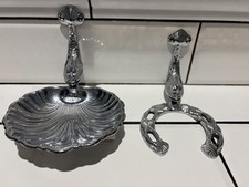 Vintage soap dish and toothbrush holder 1970s dolphin design shell koi silver