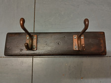Vintage Wooden Coat Rack Hat Hangers Brass