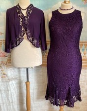 Suit Dress 16 & Bolero Jacket Purple  Lace Evening  Wedding Occasion Outfit MOTB