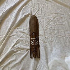 Vintage Hardwood Solomon Islands Handmade Wall Hung Face Mask Hand Carved 14”VGC
