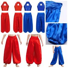 UK Girls Sequin Sleeveless Crop Tops with Satin Belly Dance Bloomers Pants Set