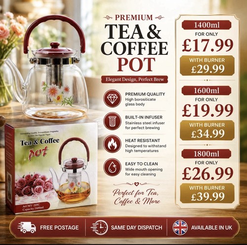 Glass teapot with - with, stainless