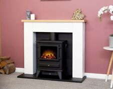 ELECTRIC FIRE STOVE OAK WHITE MANTLE BLACK FIREPLACE LOGS SURROUND SUITE BNIB