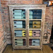 Large Indian Wooden Cupboard - Rustic Natural Wooden Unit Vintage Glazed Cabinet