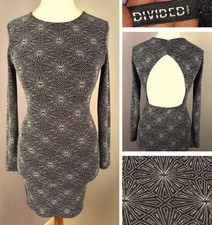 H&M Divided Christmas Party Black + Geometric Silver/ White Mini Dress - Size 12