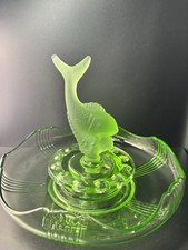 Josef Inwald Art Deco Green Glass Fish Flower Bowl Flower Arranging Centerpiece