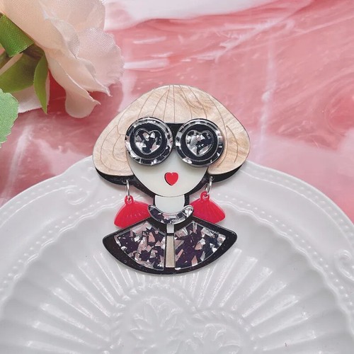 Women character acrylic brooch - acrylic,