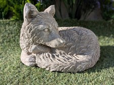 Fluff-Tail the Sleepy Fox -Handmade Concrete / Stone Garden Statue Decor NEW