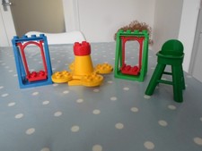 VINTAGE LEGO DUPLO PLAYGROUND - 2 SWINGS, MERRY GO ROUND AND HIGH CHAIR