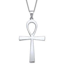 Sterling Silver LARGE Ankh Cross Pendant Necklace + 18 inch Chain