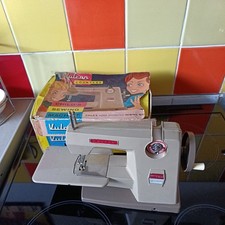 Child's Vintage Sewing Machine Vulcan Countess  Box Grey Metal great display