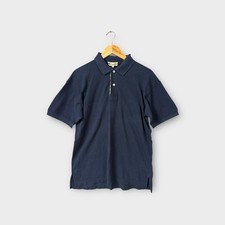 Aquascutum Navy Polo Shirt M Made in England Check Trim Vintage Mod Style