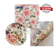 Party Tableware Vintage Floral Elegant Paper Plates Cups Pack of 20 Single Use