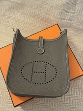 Hermes Mini Evelyne Etoupe Clemence Taurillion K Stamp Ghw Brand New 2025