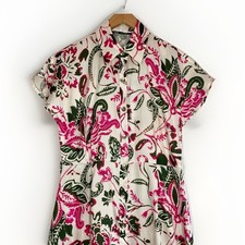 Zara Long Satin Floral Dress Maxi Buttoned Collared Occasion Cream Pink Size M