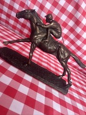 Veronese 1999 Resin Bronze Jockey on Galloping Race Horse Figure Ornament 
